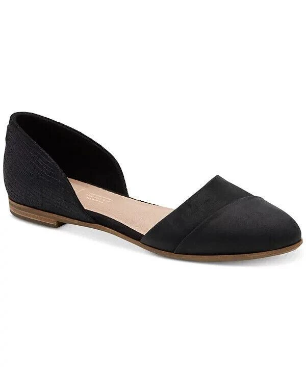 TOMS Jutti Flats Women's US 7 Black Leather Comfort Slip-On D'orsay FZP443 1