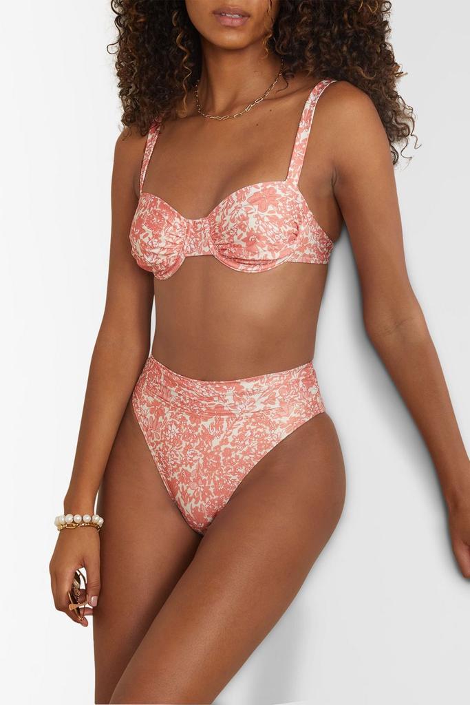 Peony Ruched floral-print high-rise bikini briefs