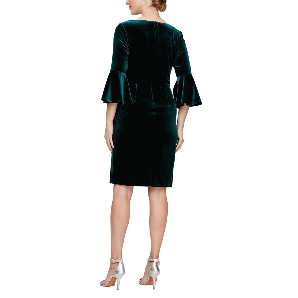 Alex Evenings Short Velvet Sheath Dress with Bell Sleeves