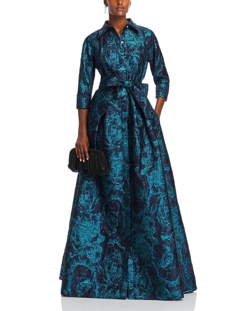 Teri Jon Metallic Jacquard Shirt Dress Gown 3