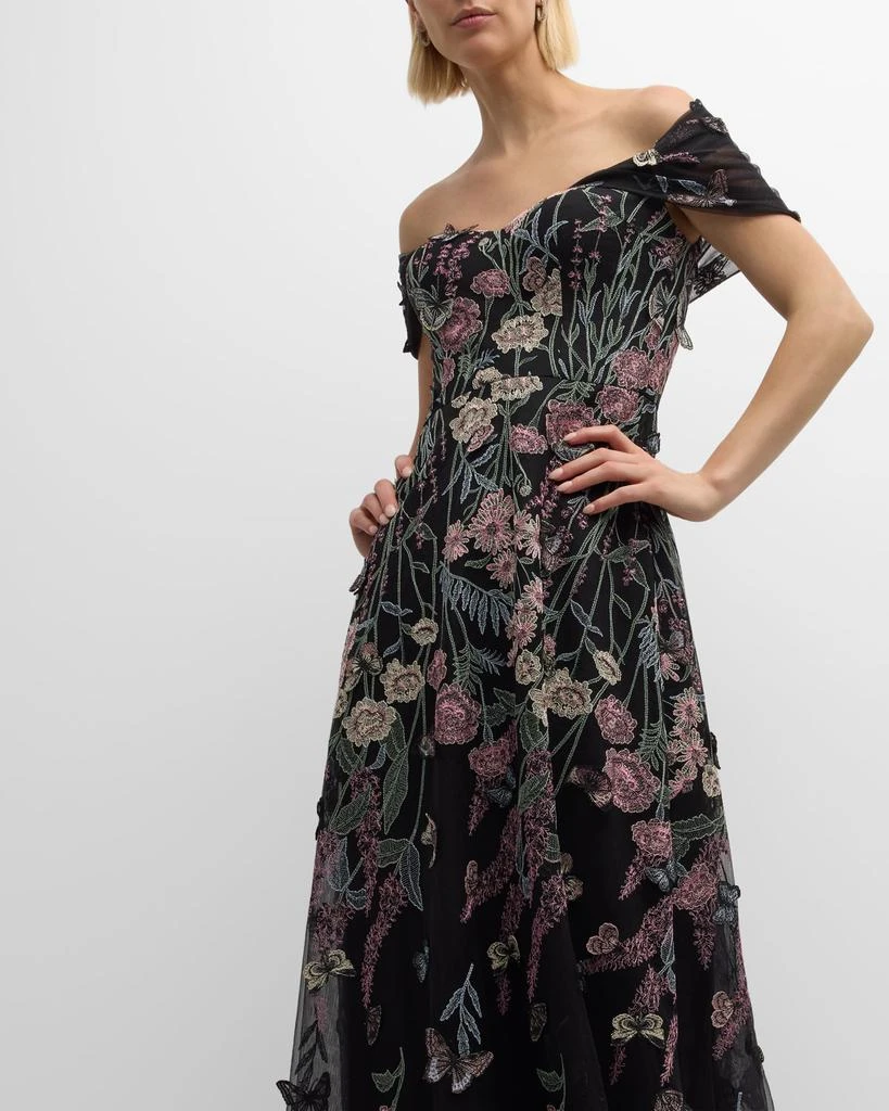 Teri Jon Off-Shoulder Embroidered Tulle Gown 6