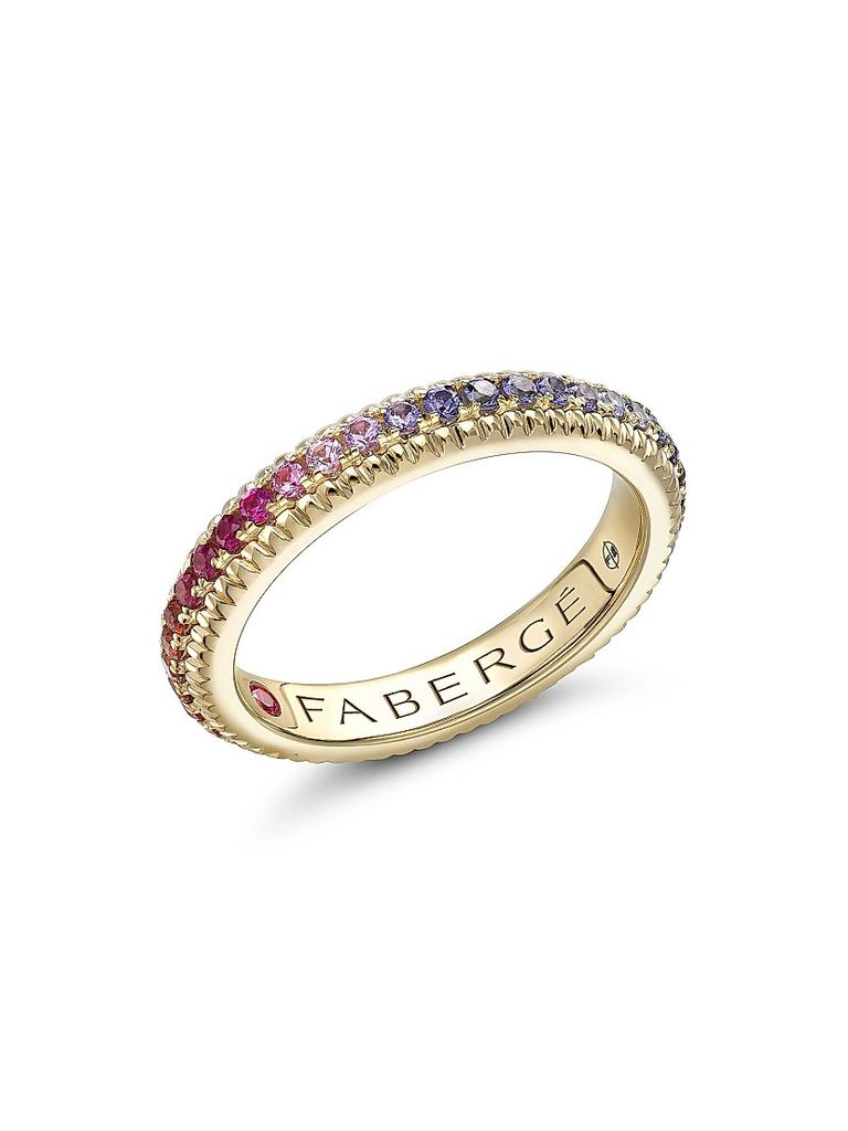 Fabergé Colors of Love Yellow Gold Rainbow Multicolored Gemstone Fluted Eternity Ring