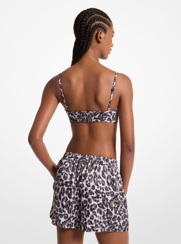 Michael Kors Leopard Logo Print Satin Shorts