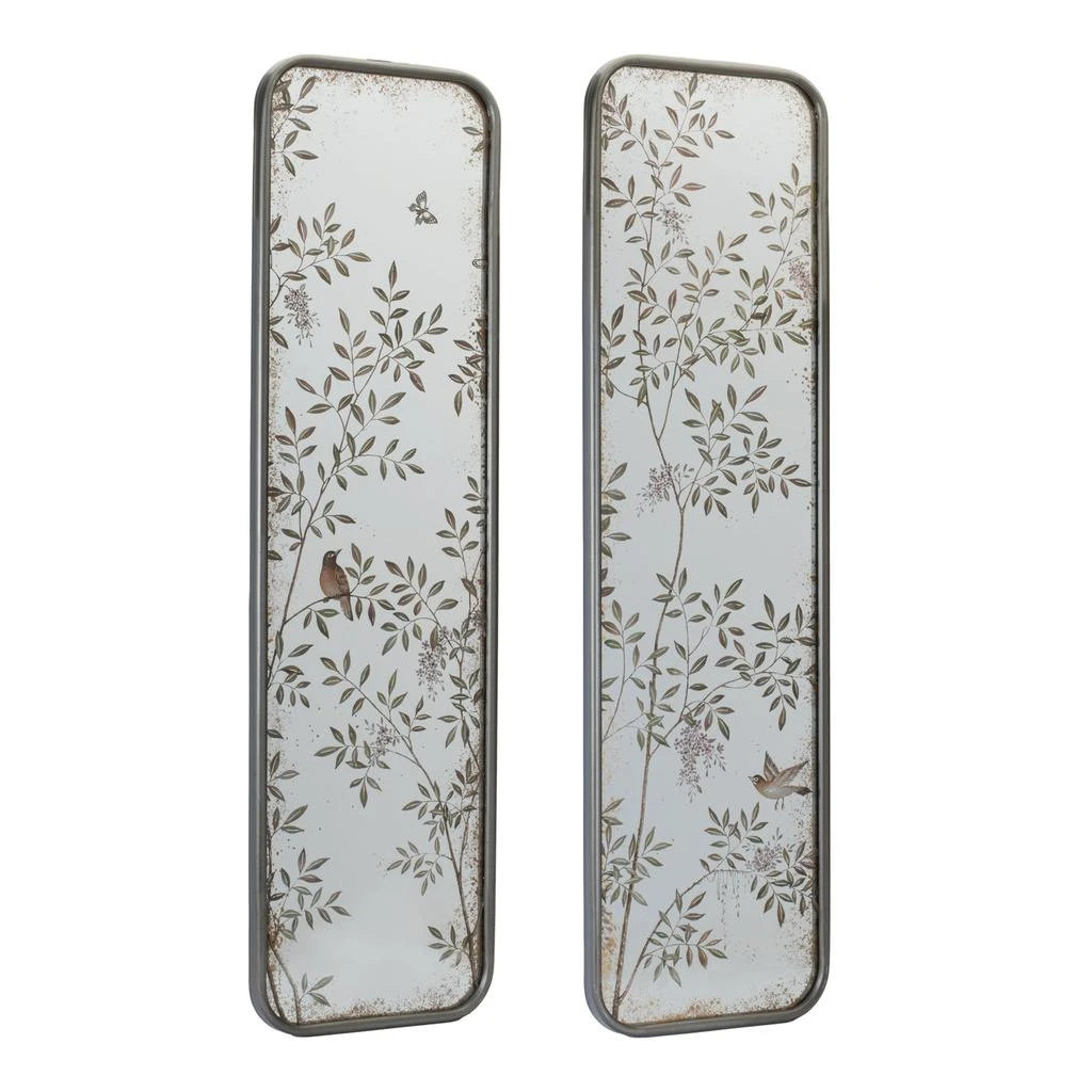 Melrose International Wall Mirror with Bird and Floral Foliage Print (Set of 2) - Black, Green