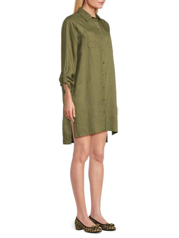 Saks Fifth Avenue 100% Linen Side Slit Shirt Dress 3