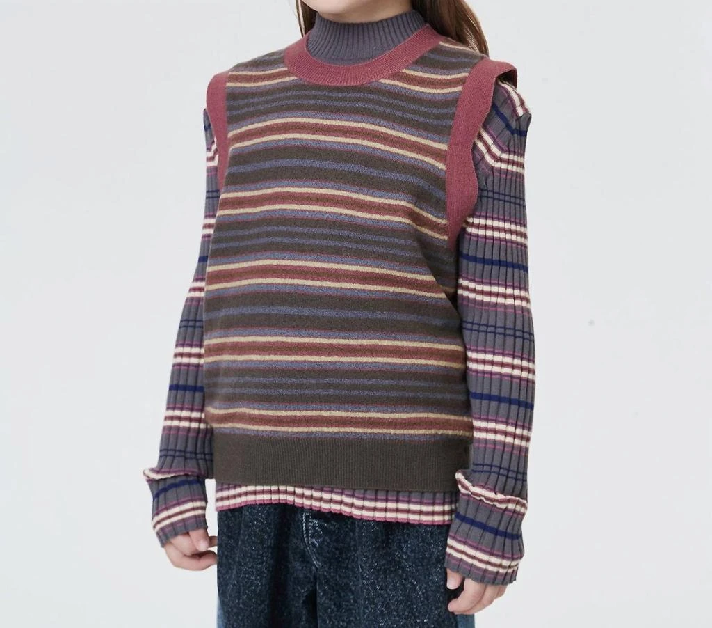 JNBY Kids Striped Knitted Vest In Grey