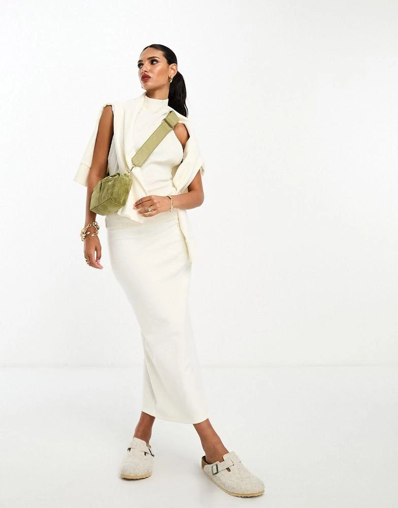 ASOS ASOS DESIGN supersoft co-ord midi skirt in winter white - WHITE 2
