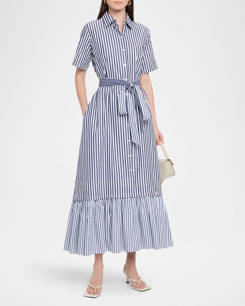 Evi Grintela Melanie Flounce Striped Cotton Midi Shirtdress 4