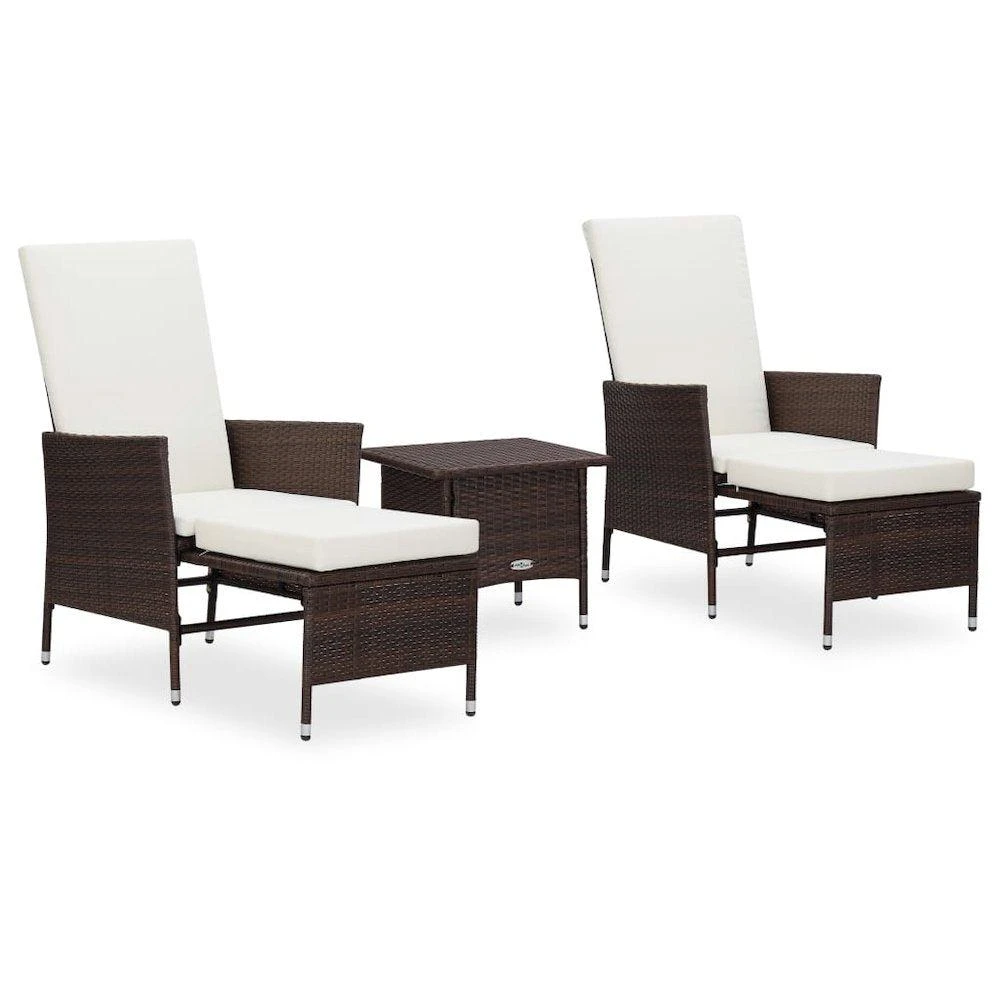 VidaXL 3 Piece Garden Lounge Set with Cushions Poly Rattan Brown, 3059372