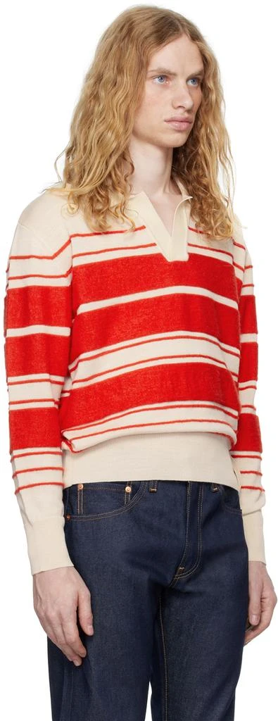 SUNNEI Off-White & Red Striped Knit Long Sleeve Polo 2