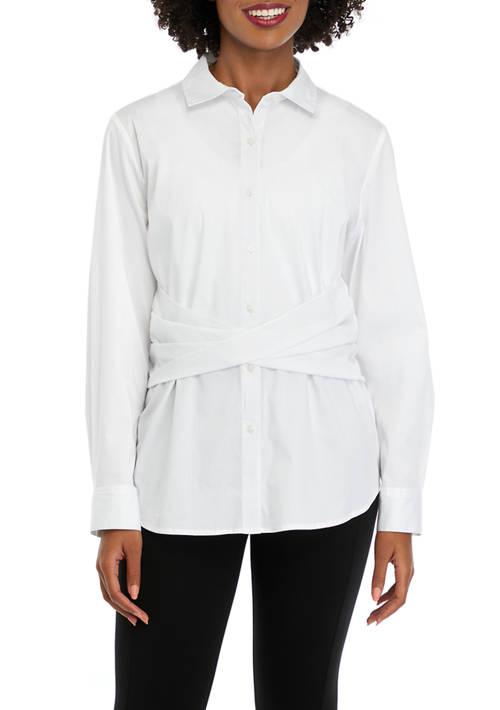 Rafaella Womens Twist Wrap Popover Long Sleeve Blouse