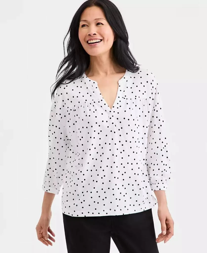 Style 
Co Women
s Printed 3/4 Sleeve Split-Neck Top, Macy
s Exclusive