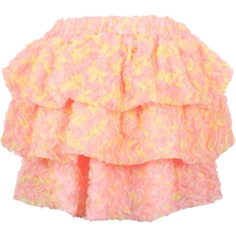 Charabia Cascade layers mesh skirt in peach and yellow 2