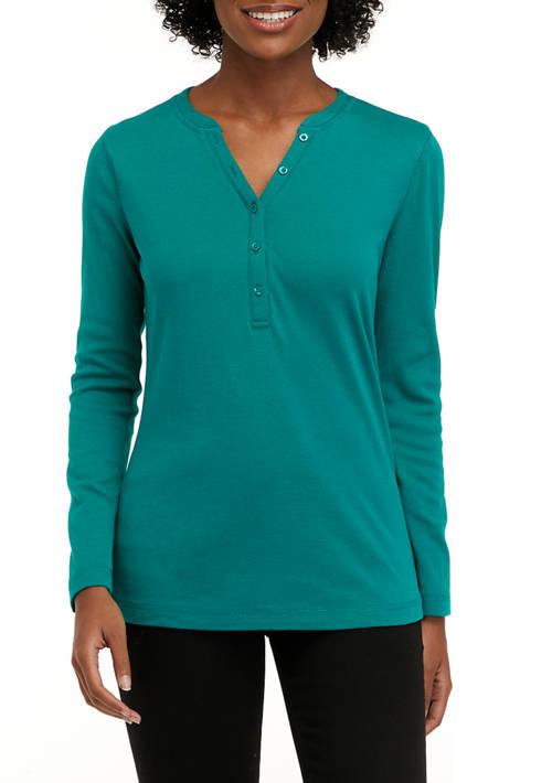 Chaps Womens Ribbed Henley Top