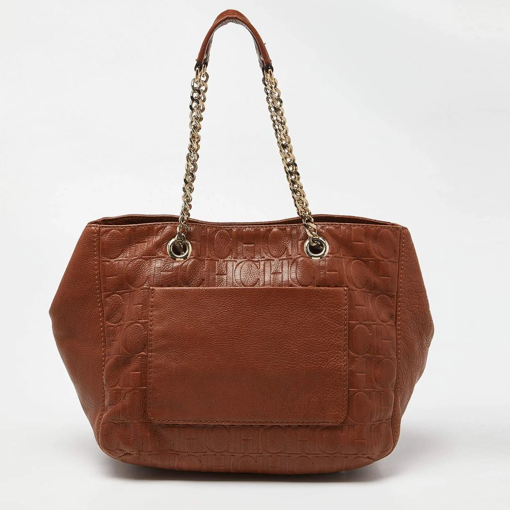 Carolina Herrera Carolina Herrera Brown Monogram Embossed Leather Audrey Shoulder Bag 4
