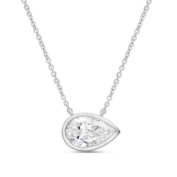 Diana M Jewels 14kt white gold lab grown east west pear shape bezel pendant weighing 7.00 ct