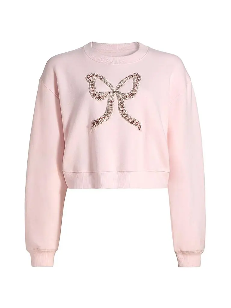 LOVESHACKFANCY Rylan Cotton-Blend Embellished Bow Sweater