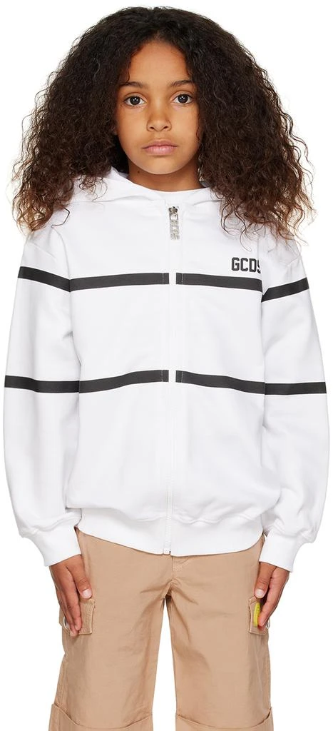 GCDS Kids White Zip Hoodie 1