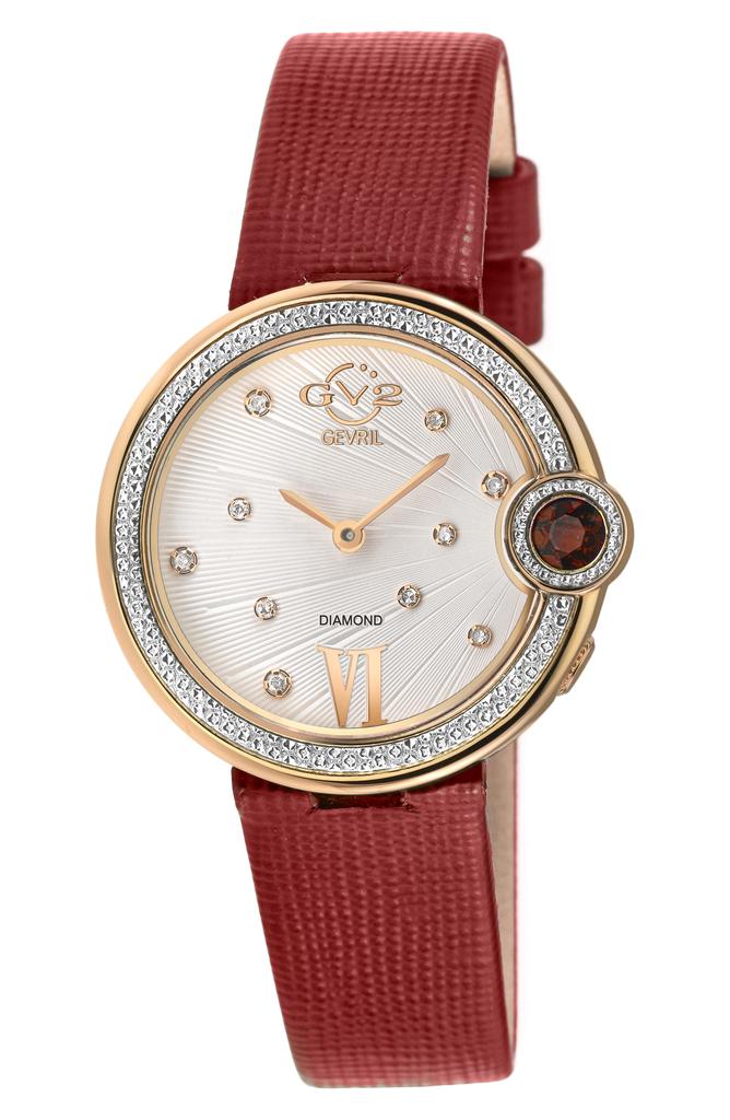 GV2 Perugia Diamond Leather Strap Watch, 33mm - 0.10 ctw