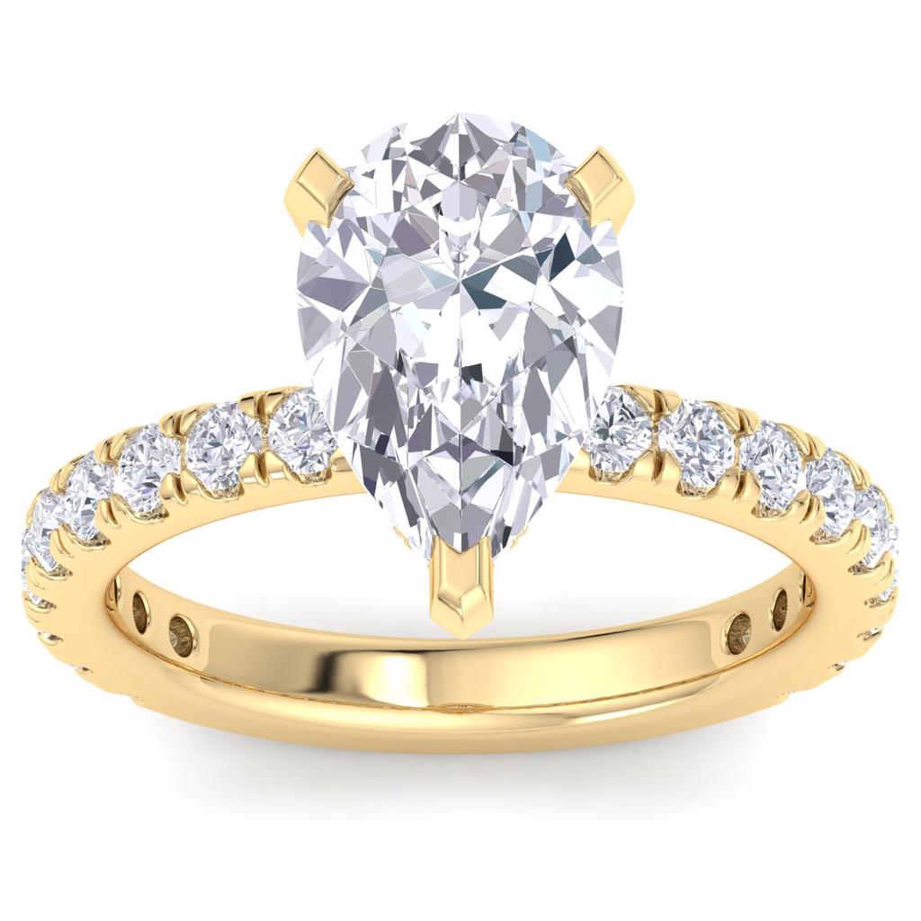 SSELECTS 4 Carat Pear Shape Lab Grown Diamond Hidden Halo Engagement Ring In 14K Yellow Gold G-H, Vs2