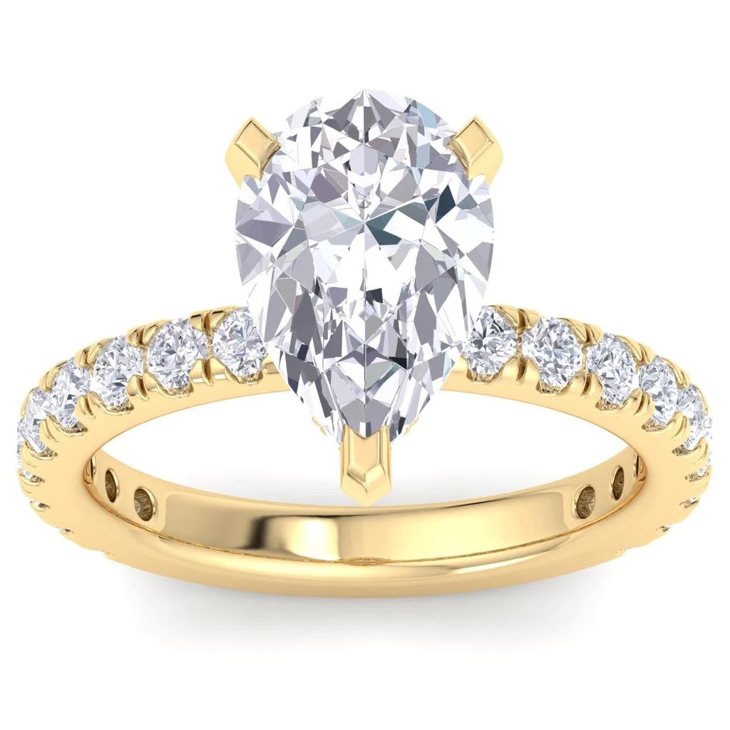 SSELECTS 4 Carat Pear Shape Lab Grown Diamond Hidden Halo Engagement Ring In 14K Yellow Gold G-H, Vs2 1