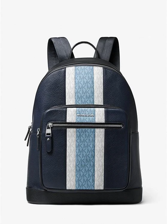Michael Kors Hudson Pebbled Leather and Logo Stripe Backpack 1