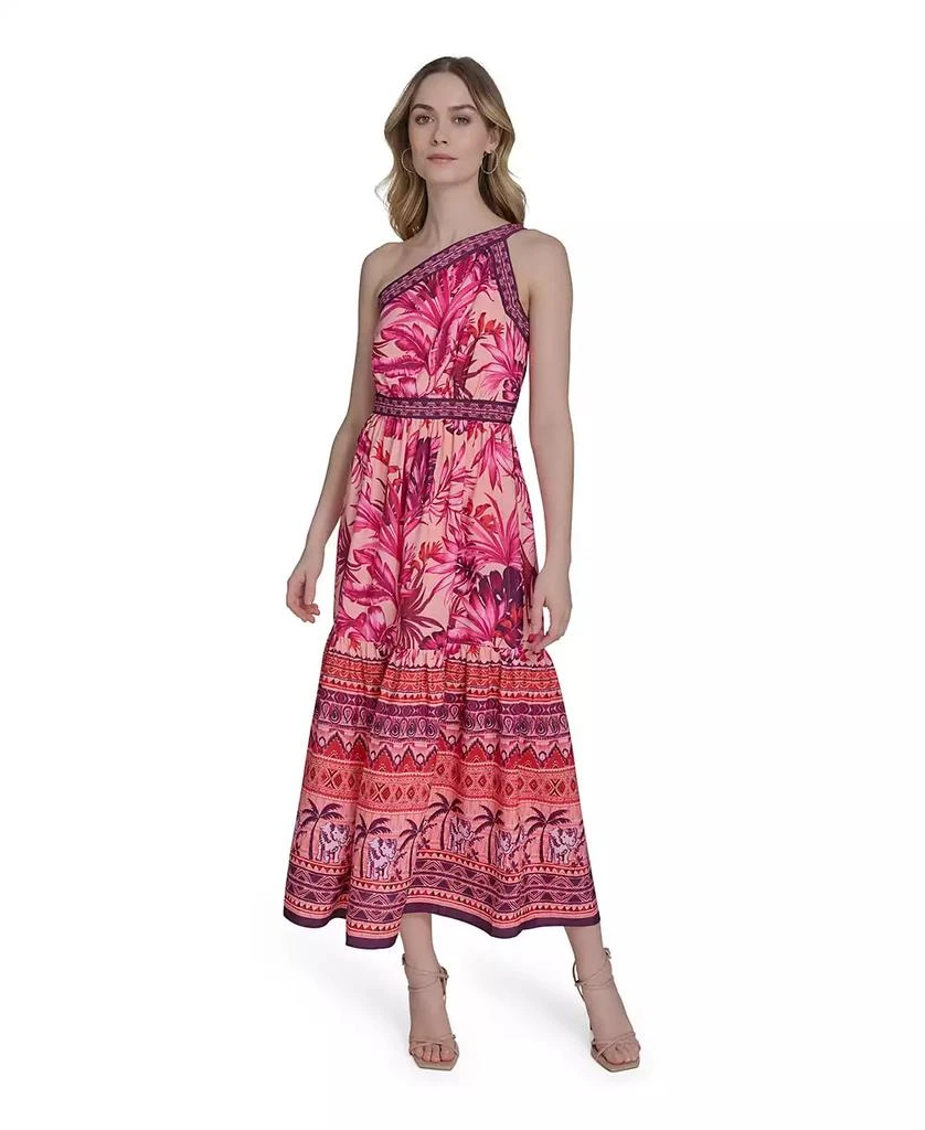 Eliza J Women's Mixed-Print One-Shoulder Tiered Midi Dress 1