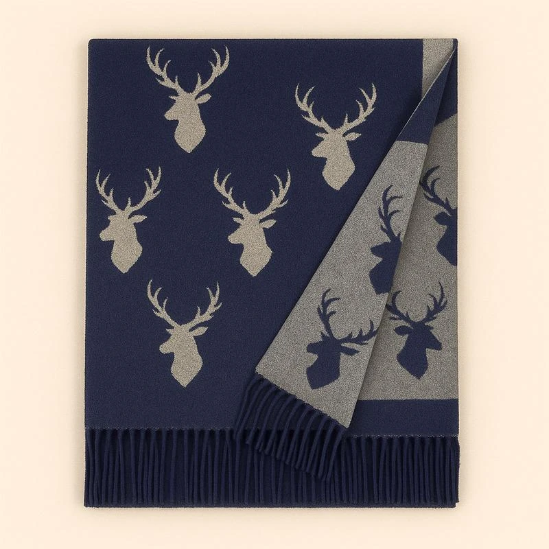Heritage Heritage Traditions - Super Soft Jacquard Scarf - Stag - Navy