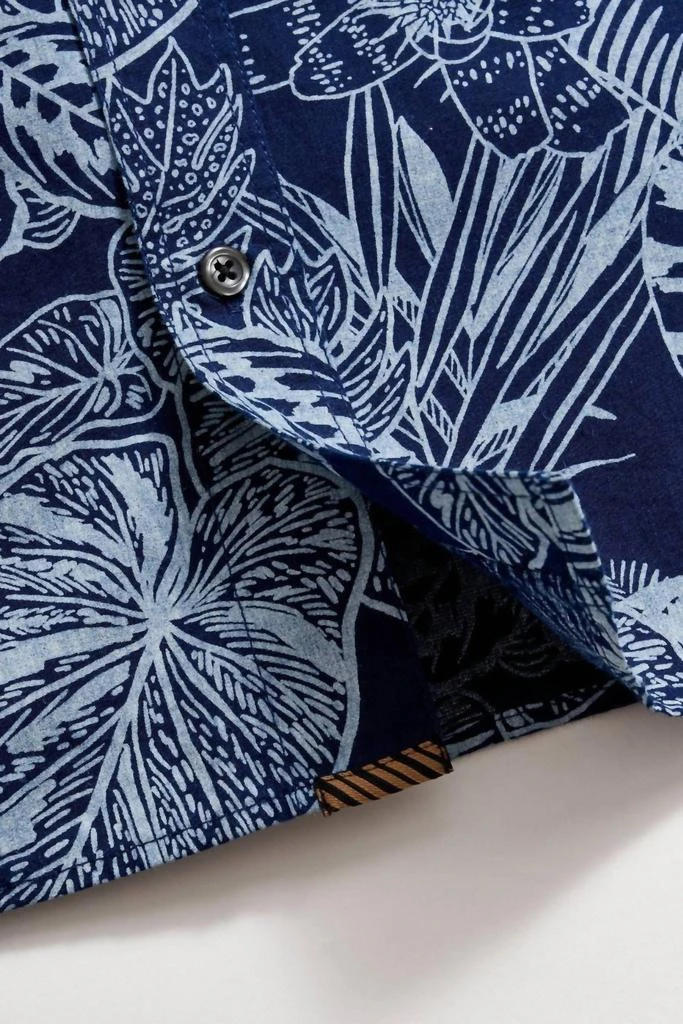 Billy Reid Short Sleeve Treme Block Shirt In Indigo Botanical 4