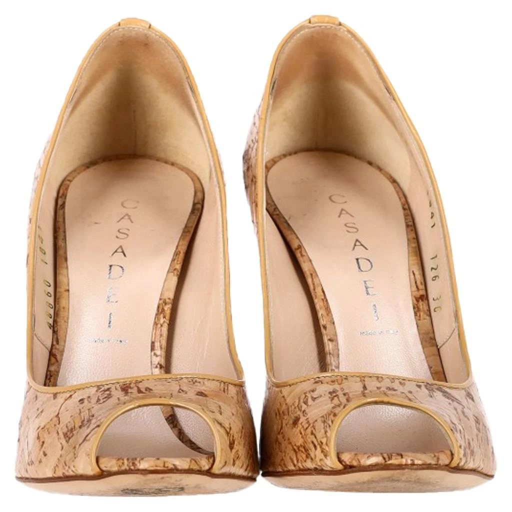 CASADEI Cork-Printed Peep-Toe Pumps in Brown Leather 2