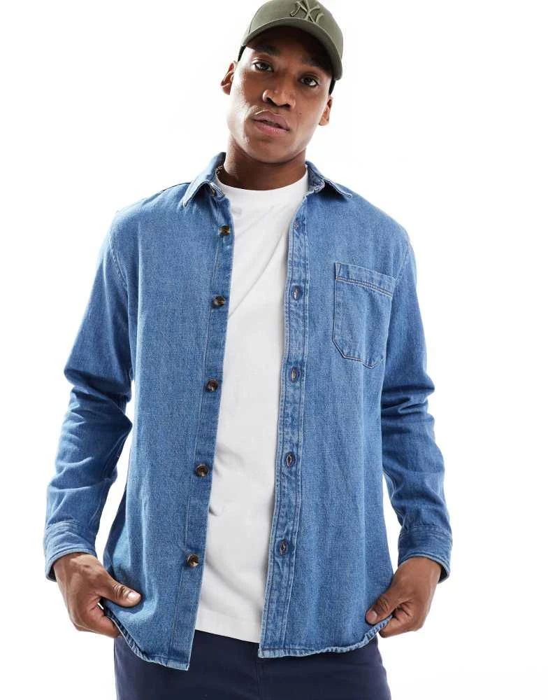 New Look New Look oversized heavyweight denim shirt in mid blue 1