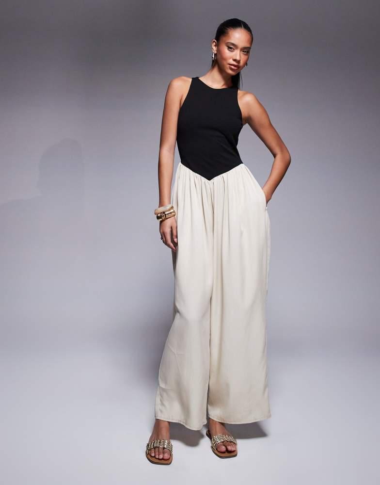 ASOS ASOS DESIGN hybrid wide leg jersey and cupro jumpsuit