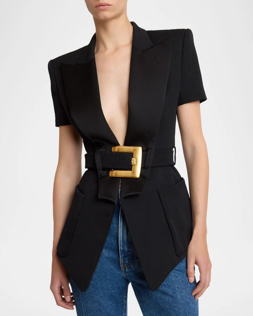 Balmain Tailored Short-Sleeve Belted Blazer Jacket 7
