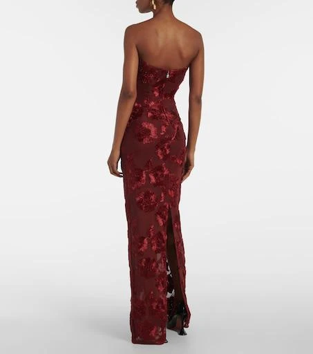burgundy floral print mesh short sleeve maxi dress Simply Breathless Burgundy Floral Print Strapless Maxi Dress
