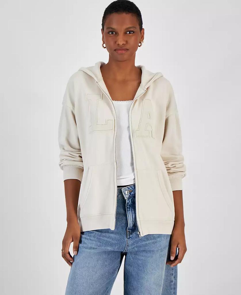 Ultra Flirt Juniors' Full-Zip Appliqué Boyfriend Hoodie