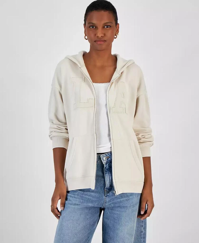 Ultra Flirt Juniors' Full-Zip Appliqué Boyfriend Hoodie 1