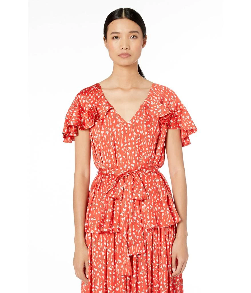Monique Lhuillier Printed Top with Ruffled Sleeves 1