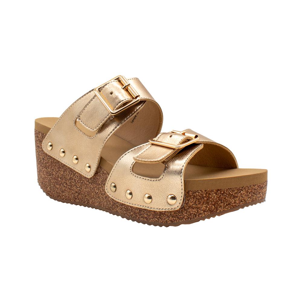 VOLATILE Gertrude Metallic Slide Wedge Sandals