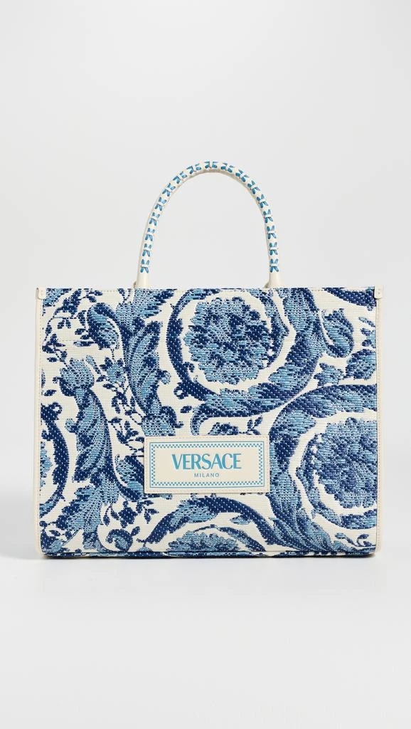 Versace Barocco Raffia and Calf Leather Large Tote 1