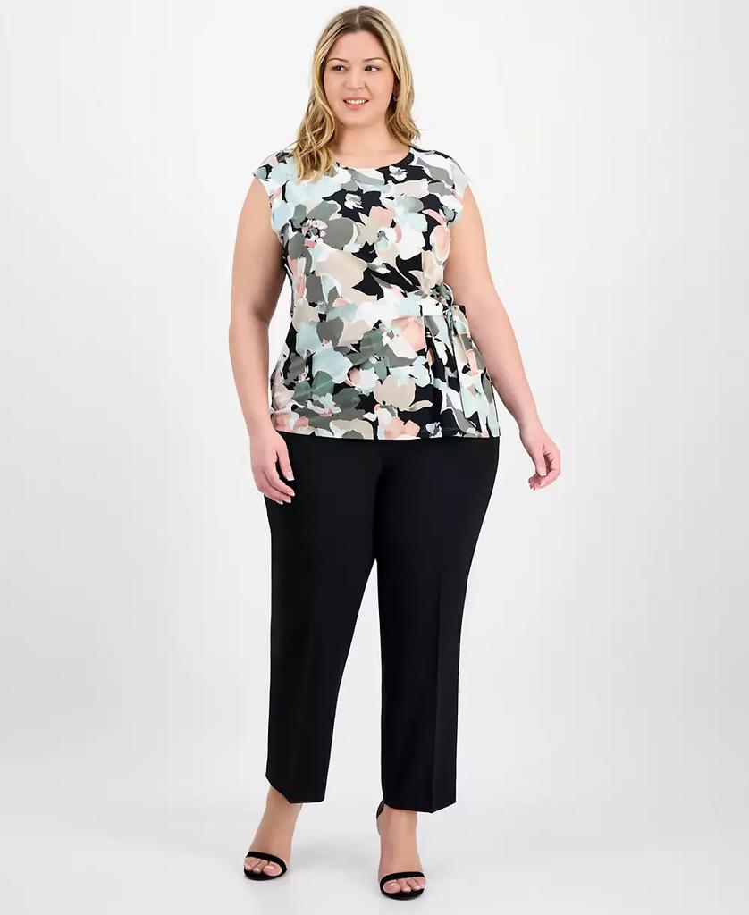 Kasper Plus Size Floral-Print Side-Tie Top