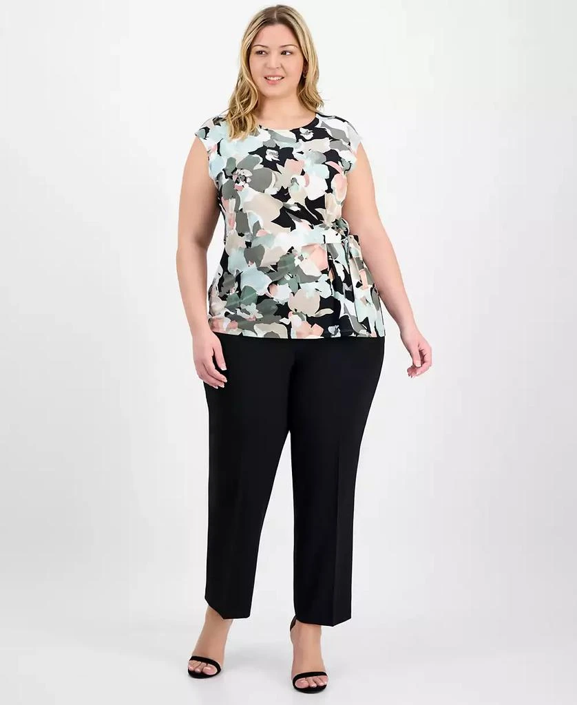 Kasper Plus Size Floral-Print Side-Tie Top 2