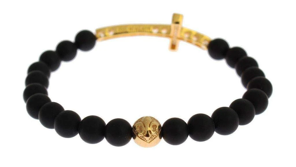 Nialaya Nialaya Matte Onyx Stone Gold CZ Cross 925 Silver Bracelet 5