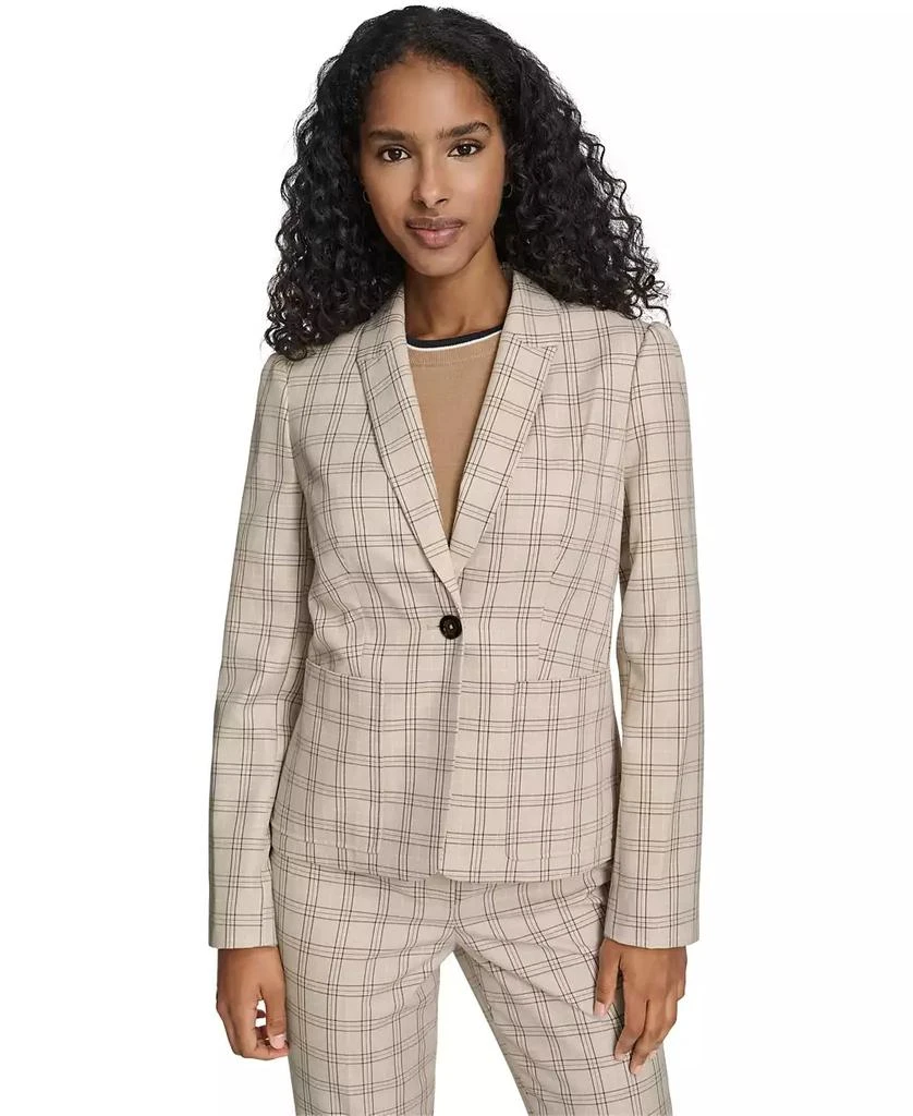 Tommy Hilfiger Women's Plaid Puff Sleeve One Button Blazer Jacket 1