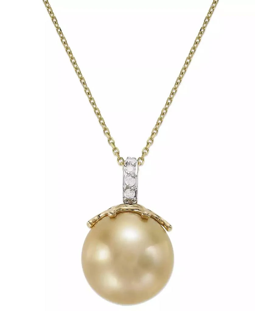 Macy
s 14k Gold Golden South Sea Pearl (14mm) and Diamond Accent Crown Pendant Necklace