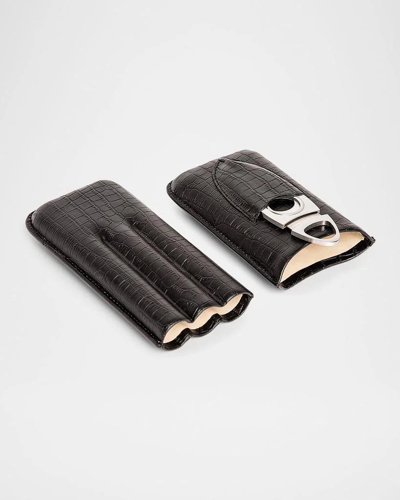 Brouk and Co Croc-Embossed Leather Triple Cigar Holder 1