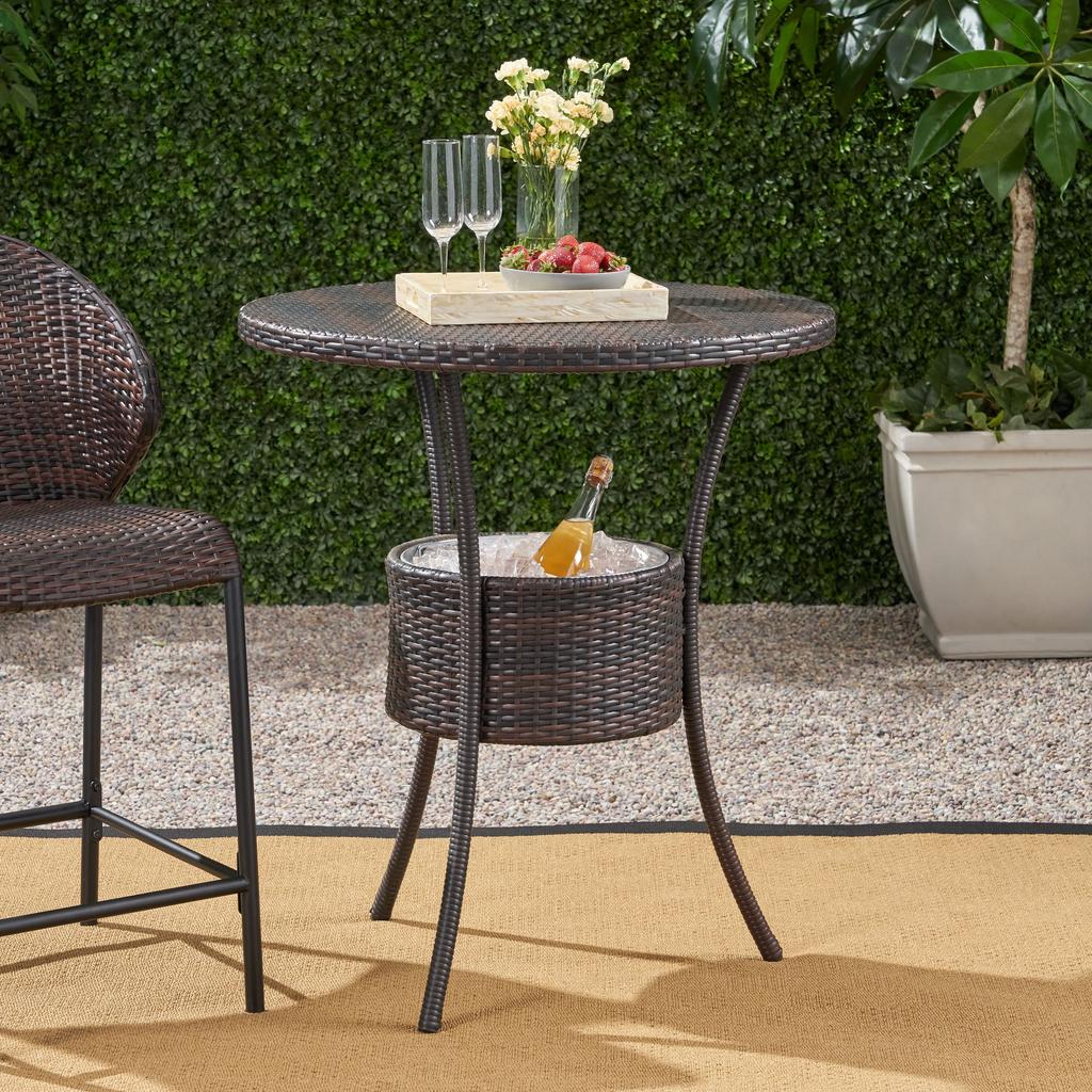 Simplie Fun Simplie Fun Oyster Bay Multi Brown Rattan Counter Table W/ Ice Pail