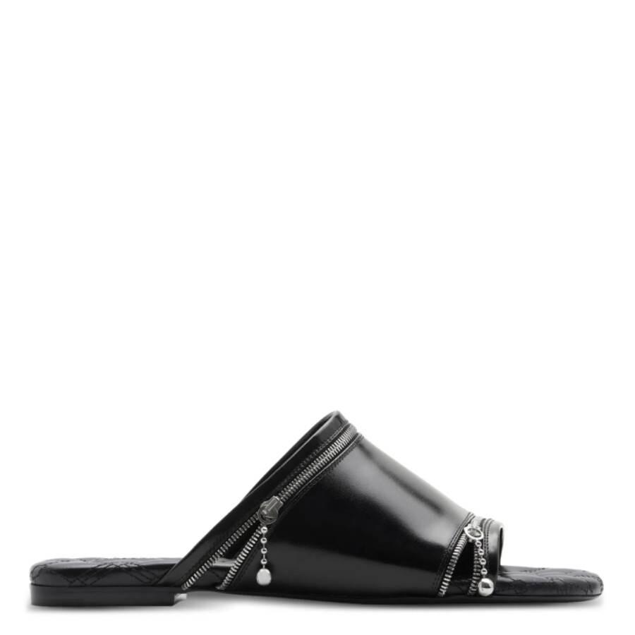 Burberry Decorative-Zip Flat Leather Sandals