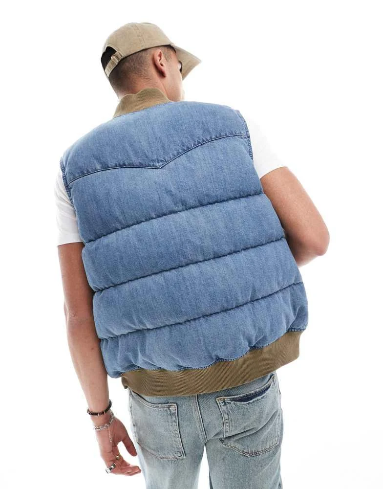Levi's Levi's western super down denim puffer vest in mid blue 4