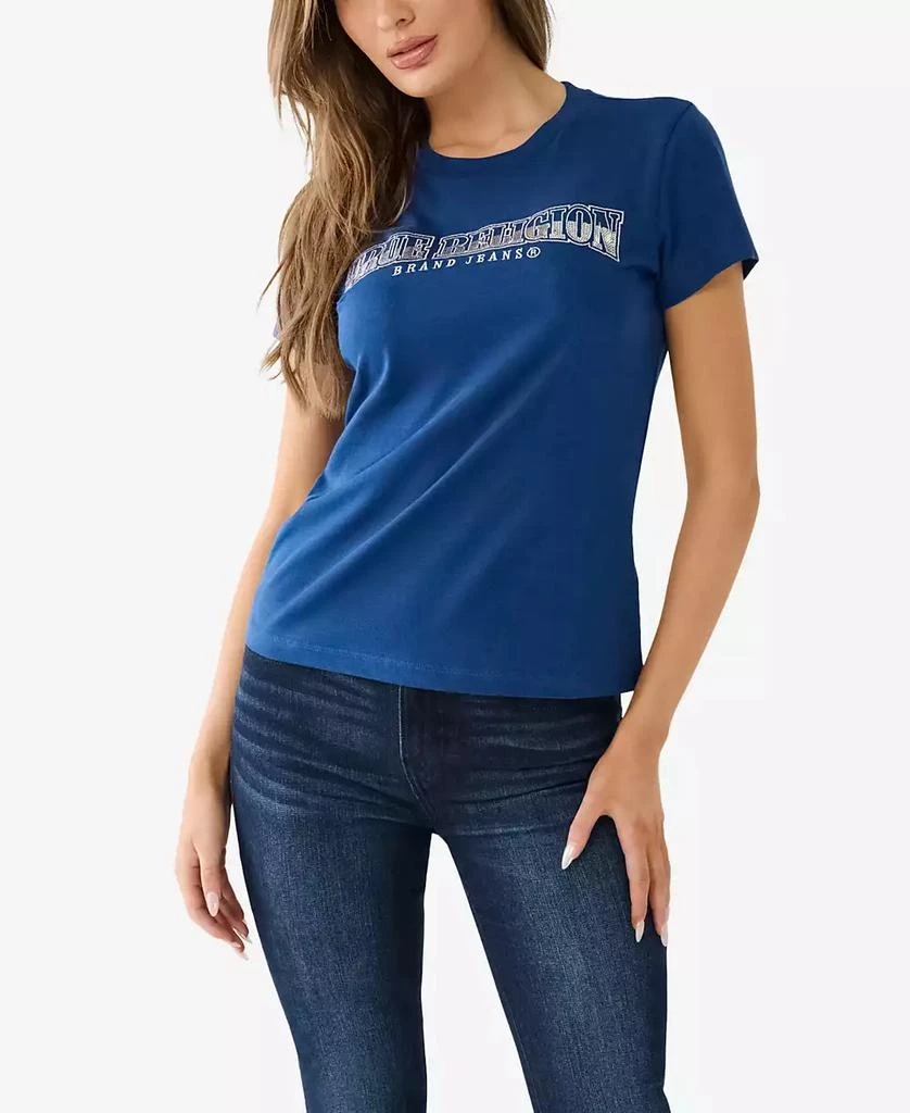 True Religion Women's Short Sleeve Sequin Arched Logo Crewneck T-shirt 3