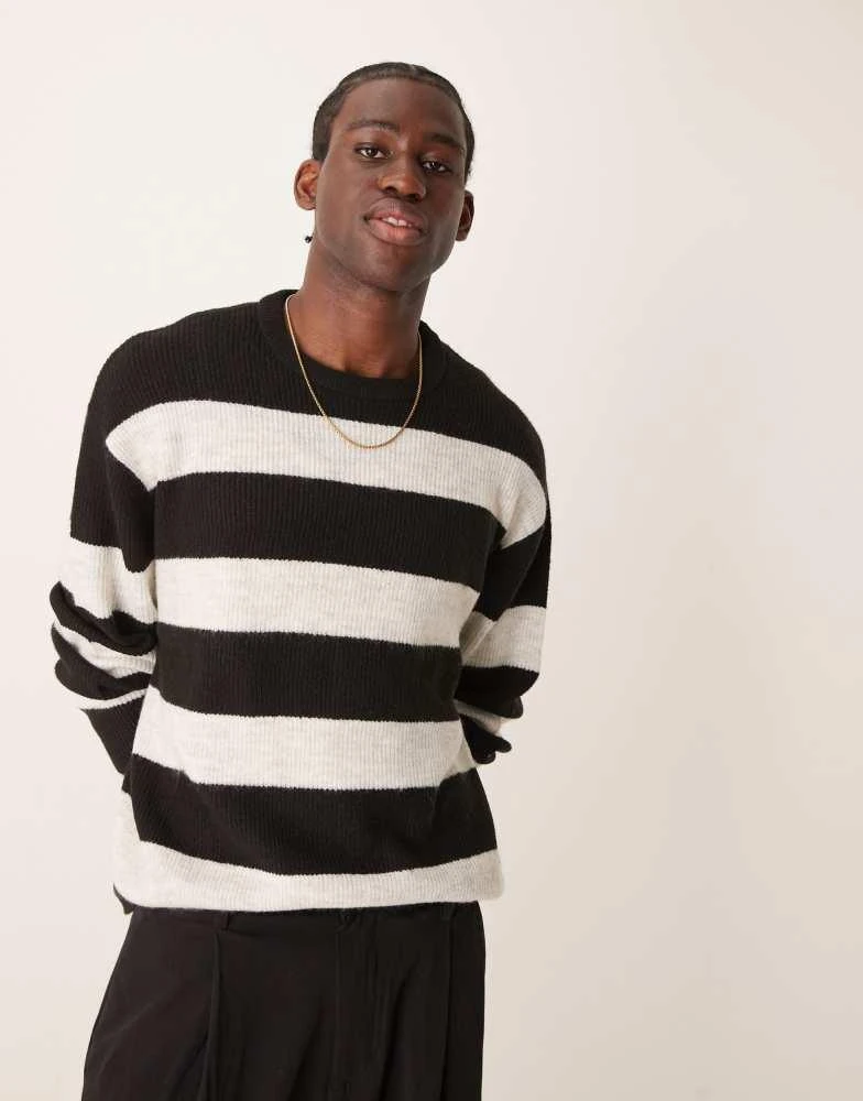 ASOS ASOS DESIGN oversized knitted jumper in black and ecru stripe 1